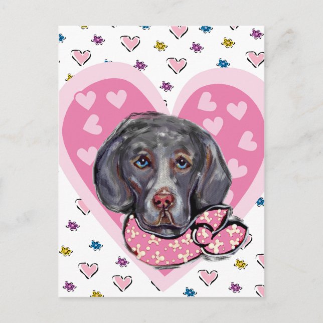 Weimaraner Valentine Feiertagspostkarte (Vorderseite)