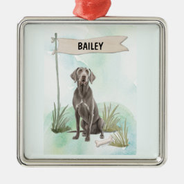 Weimaraner Watercolor Personalized Dog Ornament Aus Metall