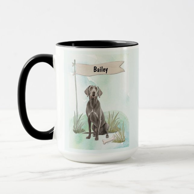 Weimaraner Watercolor Personalized Dog Tasse (Links)