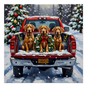 Weimaraner Weihnachten Rotes Lastwagen Ferien Poster