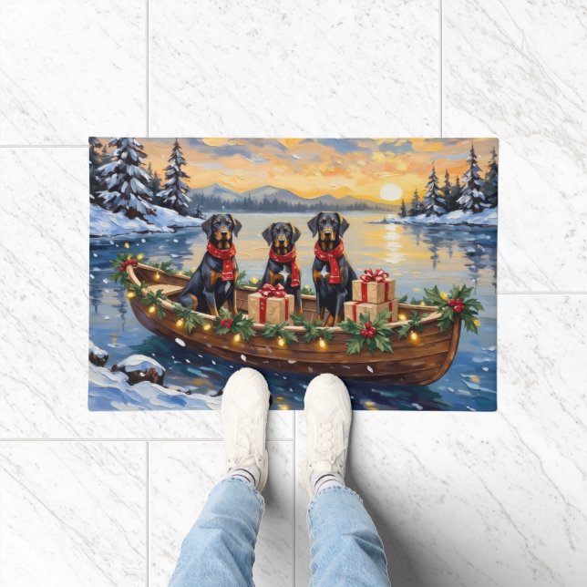 Weimaraner Weihnachtsboot-Feiertag Fußmatte (Indoor)
