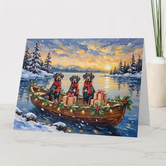 Weimaraner Weihnachtsboot-Feiertag Karte (Vorderseite)