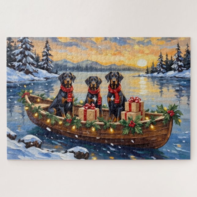 Weimaraner Weihnachtsboot-Feiertag Puzzle (Horizontal)