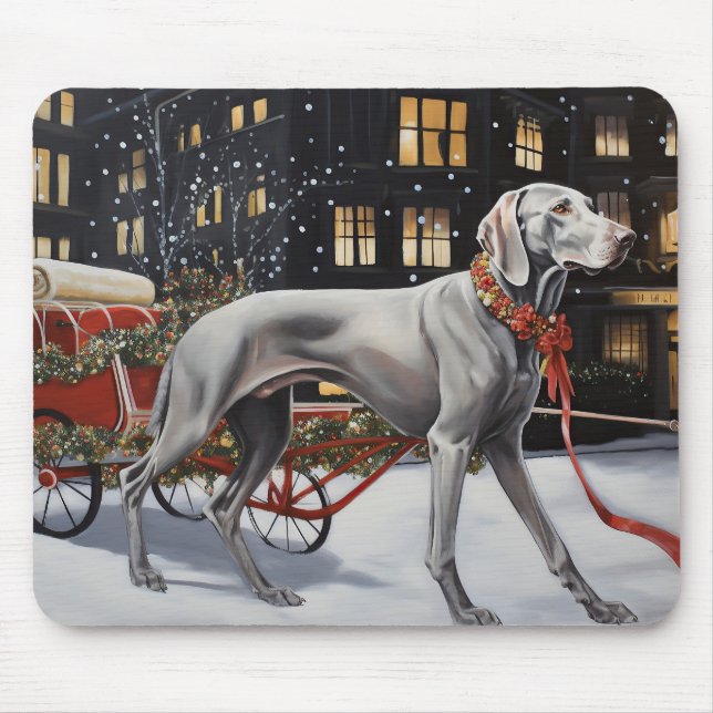 Weimaraner Weihnachtsfeiertage Mousepad (Vorne)
