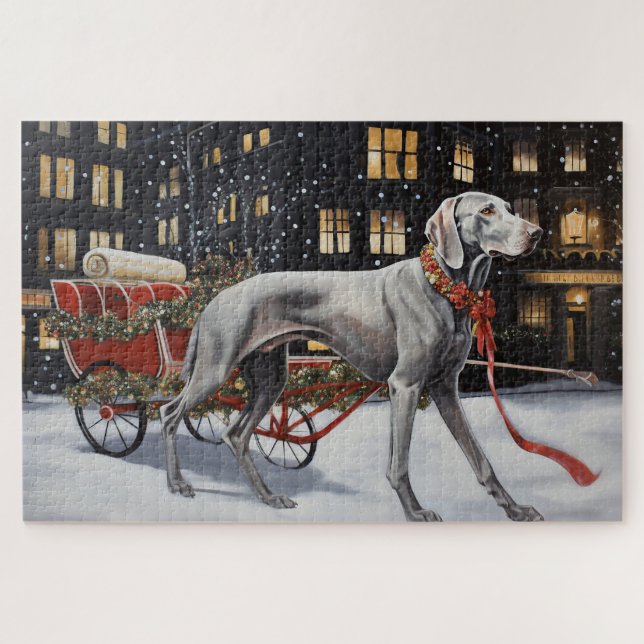 Weimaraner Weihnachtsfeiertage Puzzle (Horizontal)