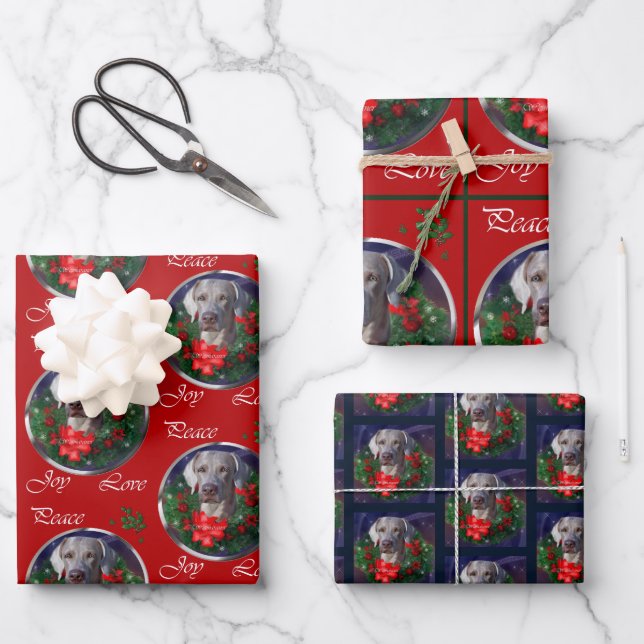 Weimaraner Weihnachtsgeschenke Geschenkpapier Set (Vorderseite)