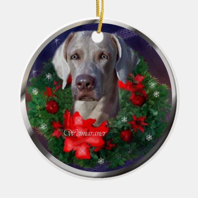 Weimaraner Weihnachtsgeschenke Keramik Ornament (Vorne)