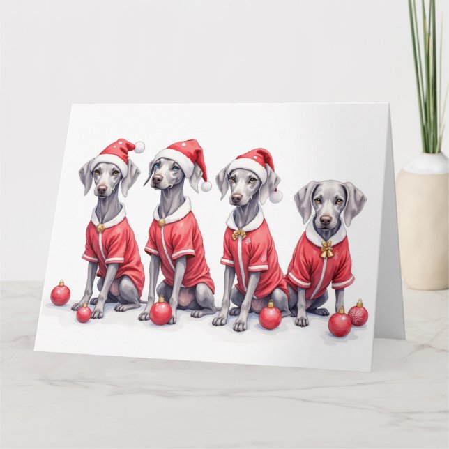 Weimaraner Weihnachtskleid Santa Hut Karte (Vorderseite)