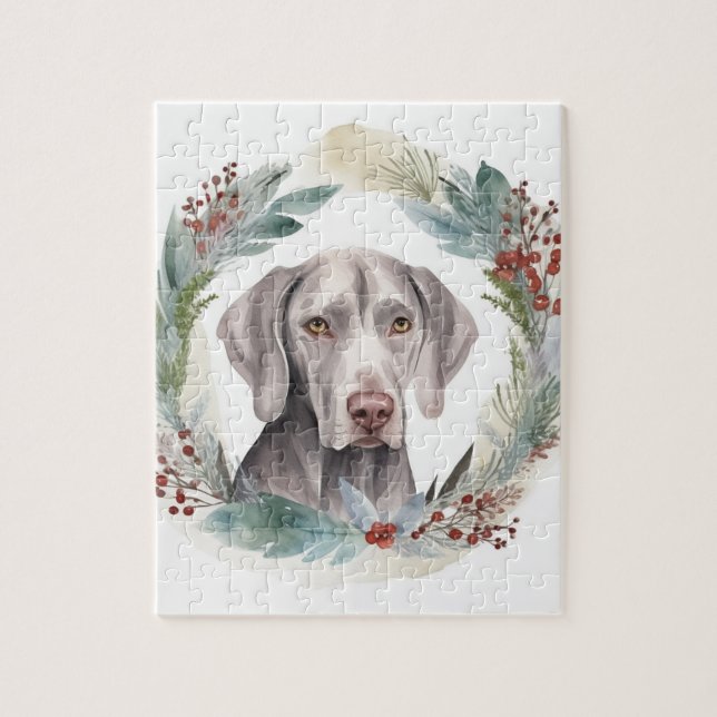 Weimaraner Weihnachtskranz Festlicher Hund Puzzle (Vertikal)