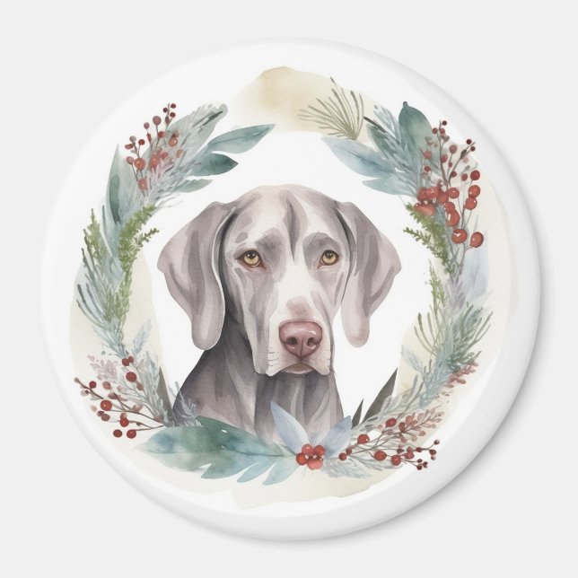 Weimaraner Weihnachtskraut Festliche Jungfrau Magnet (Vorne)
