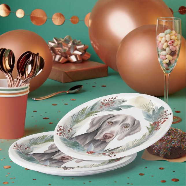 Weimaraner Weihnachtskraut Festliche Jungfrau Pappteller (Multi)