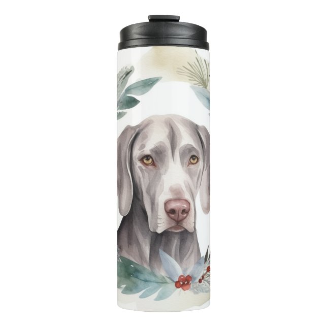 Weimaraner Weihnachtskraut Festliche Jungfrau Thermosbecher (Vorderseite)