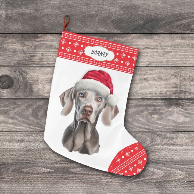 Weimaraner Weihnachtsmannmütze Snowflake Border Großer Weihnachtsstrumpf (Von Creator hochgeladen)