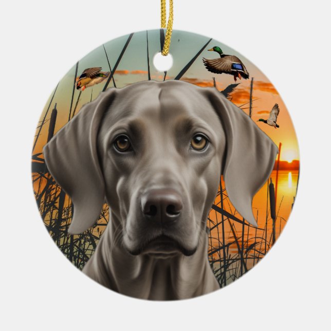 Weimaraner Weihnachtsschmuck, Entenjagd Keramik Ornament (Vorne)