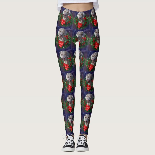 Weimaraner Weihnachtswreath Leggings (Vorderseite)