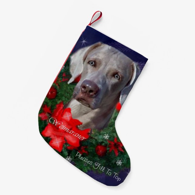 Weimaraner Weihnachtszeit Kleiner Weihnachtsstrumpf (Vorderansicht (hängend))