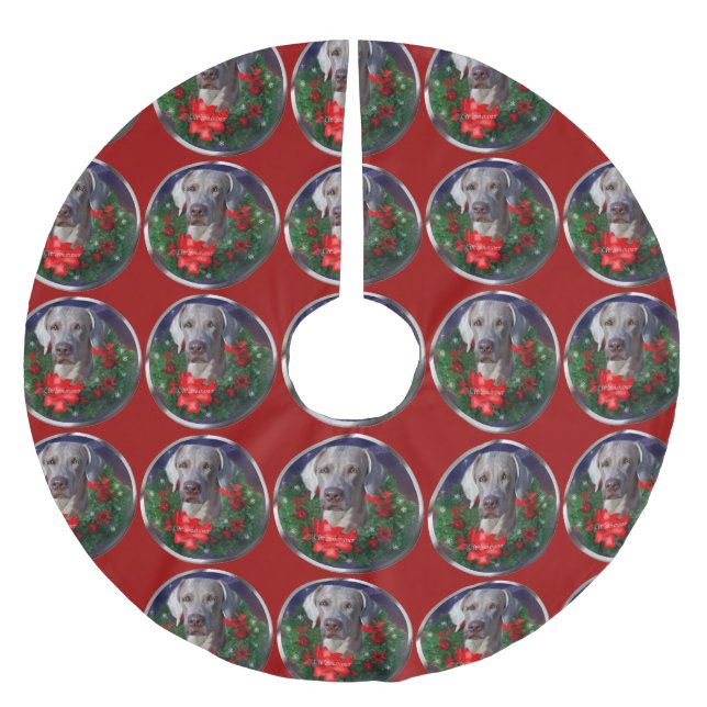 Weimaraner Weihnachtszeit Polyester Weihnachtsbaumdecke (Vorderseite)