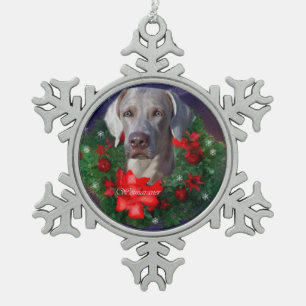 Weimaraner Weihnachtszeit Schneeflocken Zinn-Ornament