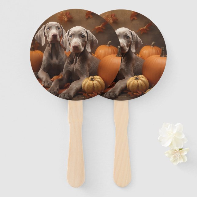 Weimaraner Welpe Autumn Delight Pumpkin Fächer (Vorne und Hinten)