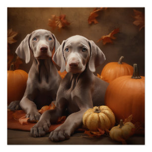 Weimaraner Welpe Autumn Delight Pumpkin Poster
