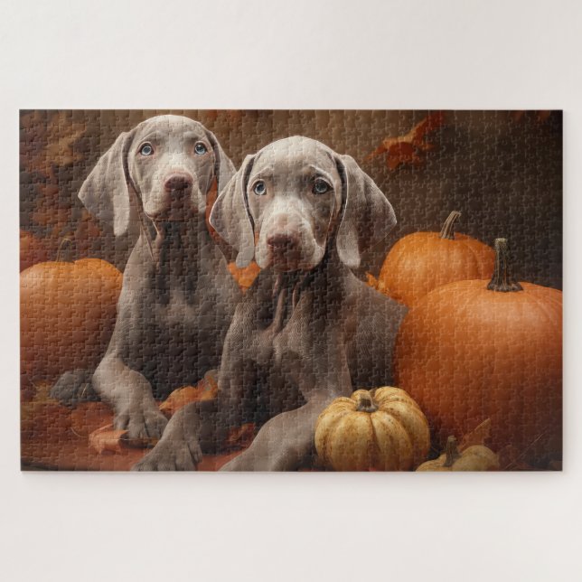 Weimaraner Welpe Autumn Delight Pumpkin Puzzle (Horizontal)