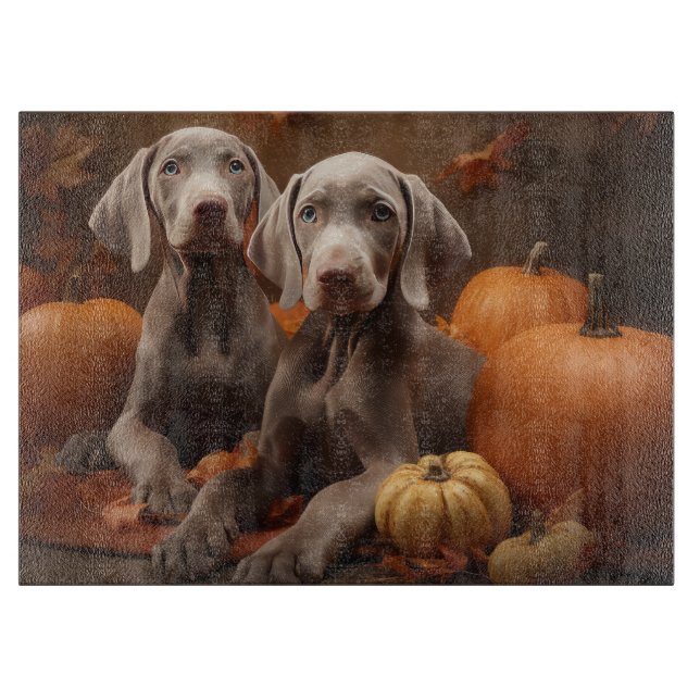 Weimaraner Welpe Autumn Delight Pumpkin Schneidebrett (Vorderseite)