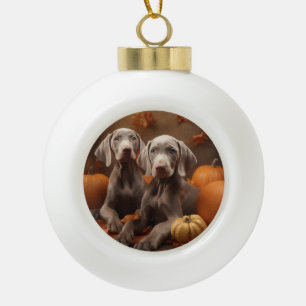 Weimaraner-Welpe Herbstfreude Kürbis Keramik Kugel-Ornament