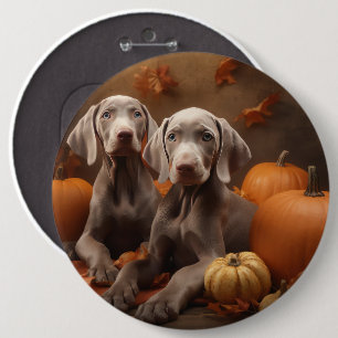 Weimaraner Welpe Herbstvergnügen Kürbis Button