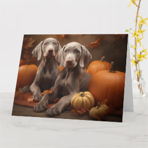 Weimaraner Welpe Herbstvergnügen Kürbis Karte