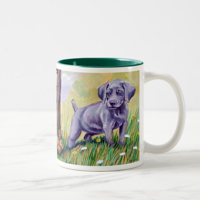 Weimaraner Welpe-Tasse Zweifarbige Tasse (Rechts)
