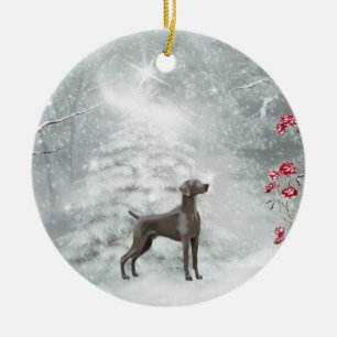 Weimaraner Winter-Verzierung Keramik Ornament