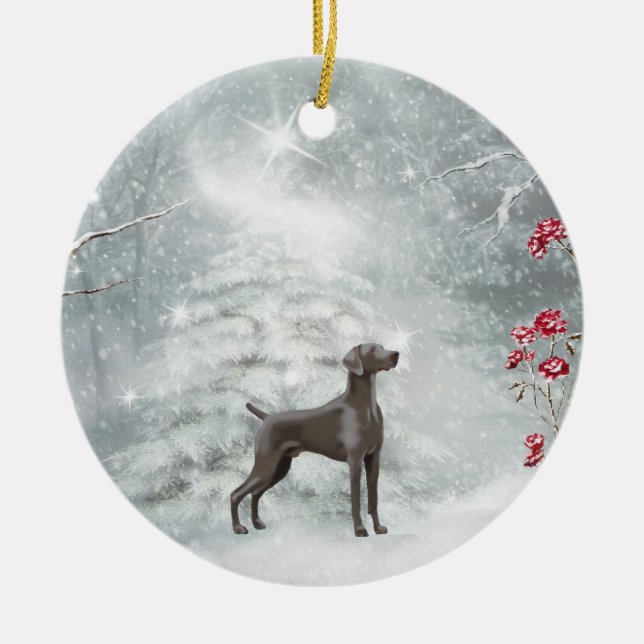 Weimaraner Winter-Verzierung Keramik Ornament (Vorne)