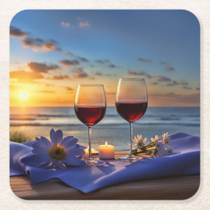 Wein am Strand Meerblick Rechteckiger Pappuntersetzer