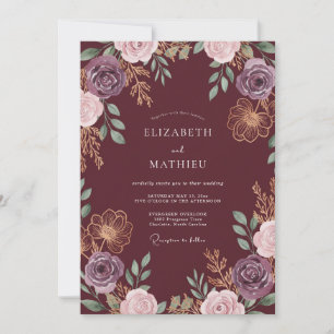 Wein-Amethyst-Blüten-Hochzeit Einladung