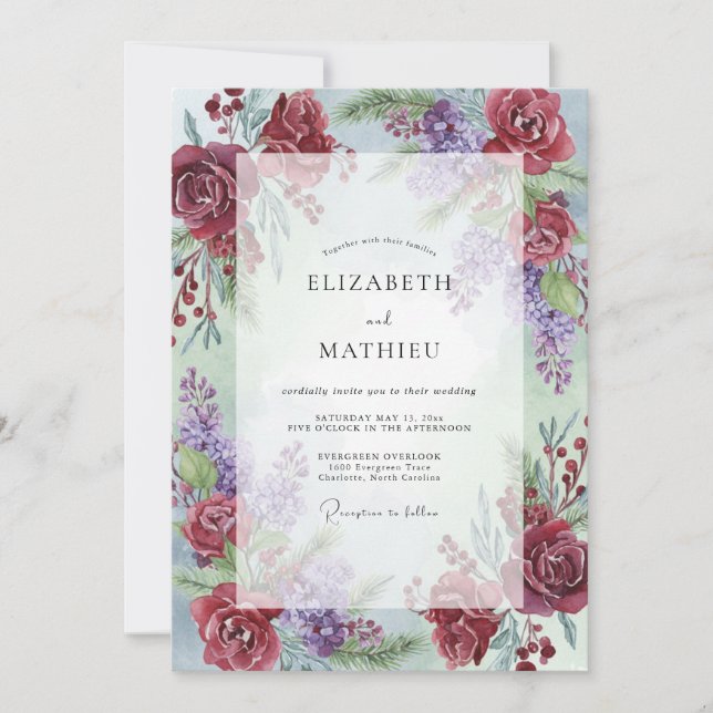 Wein-Amethyst-gemalte Hochzeit Einladung (Vorderseite)
