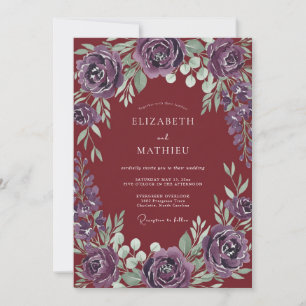 Wein Amethyst Laub Eukalyptus Hochzeit Einladung