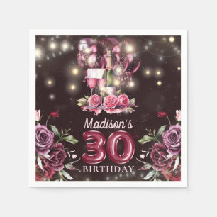 Wein & Balloons 30. Geburtstag Personalisiert Serviette