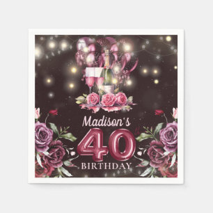 Wein & Balloons 40. Geburtstag Personalisiert Serviette
