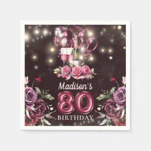 Wein & Balloons 80. Geburtstag Personalisiert Serviette