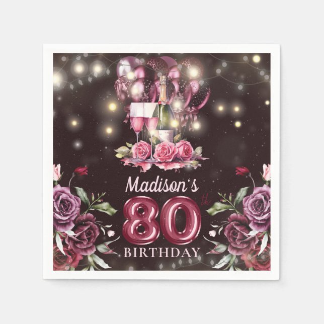 Wein & Balloons 80. Geburtstag Personalisiert Serviette (Vorderseite)