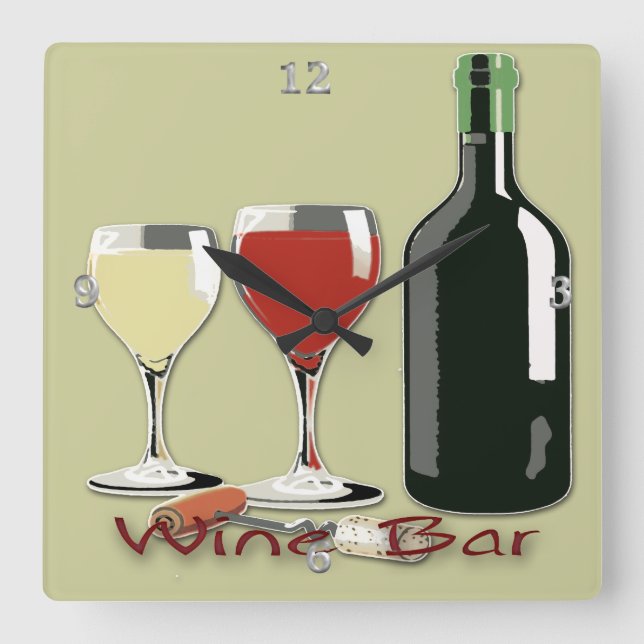 Wein-Bar - Wein-quadratische Wand-Uhr Quadratische Wanduhr (Vorderseite)