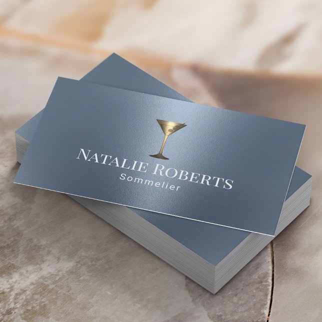 Wein Barkeeper Sommelier Modernes Dusty Blue Visitenkarte (Von Creator hochgeladen)
