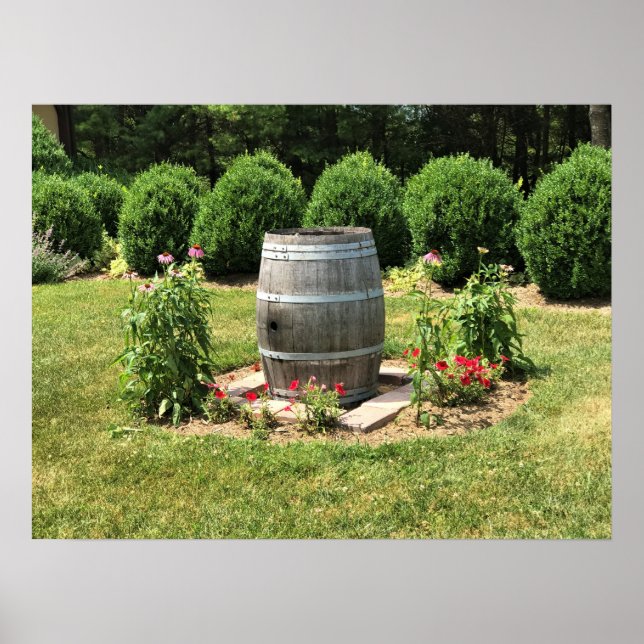 Wein Barrel Garden Deco, Chateau Morrisette, VA Poster (Vorne)