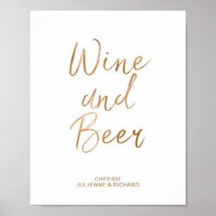 Wein & Bier 8x10 Stilvolle Rose Gold Wedding Sign Poster