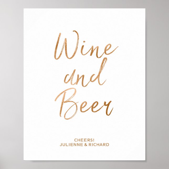 Wein & Bier 8x10 Stilvolle Rose Gold Wedding Sign Poster (Vorne)