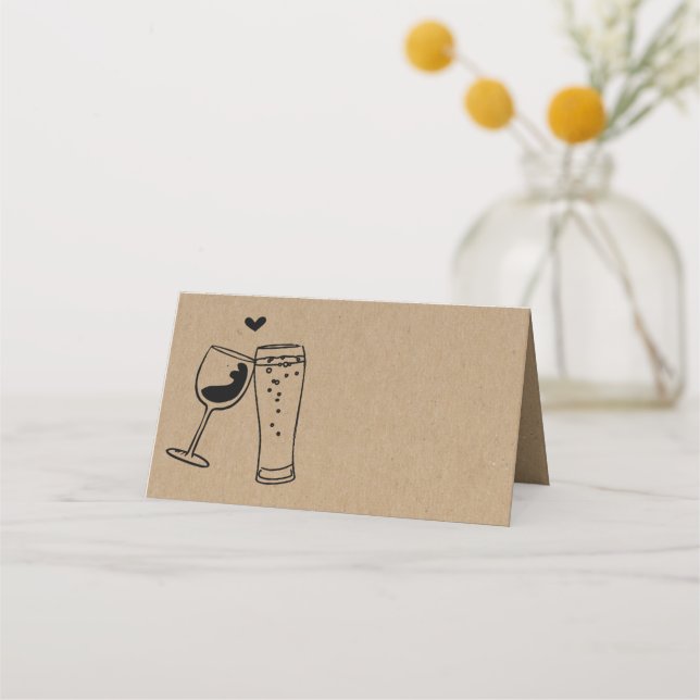 Wein & Bier Toast geflochtene Zelt-Platzkarte Platzkarte (Vorderseite)