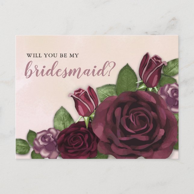 Wein | Blüte | Mauve Floral Bridesmaid Anfrage Einladungspostkarte (Vorderseite)