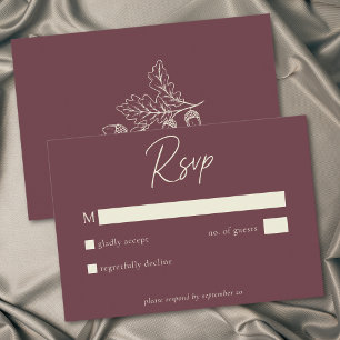Wein Burgund Minimalist Blatt Eichel Herbst Hochze RSVP Karte