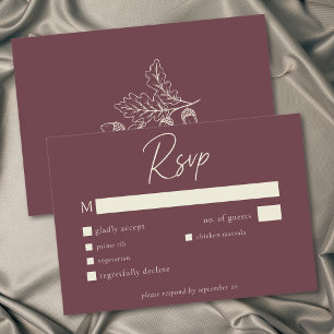 Wein Burgund Minimalist Blatt Eichel Herbst Hochze RSVP Karte