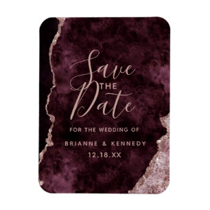 Wein Burgund Rose Gold Agate Marmor Save the Date Magnet